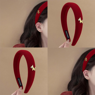 红色小马海绵发箍女显白2026新年新款高颅顶气质头箍百搭发卡发饰