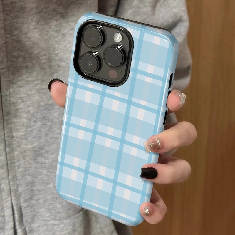 小众简约ins蓝色格纹适用苹果16promax手机壳iPhone15新款16软壳14个性13菲林12保护套15promax手机套11全包
