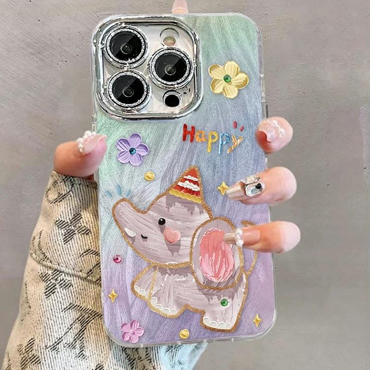 可爱小飞象自带镜头膜羽纱手机壳