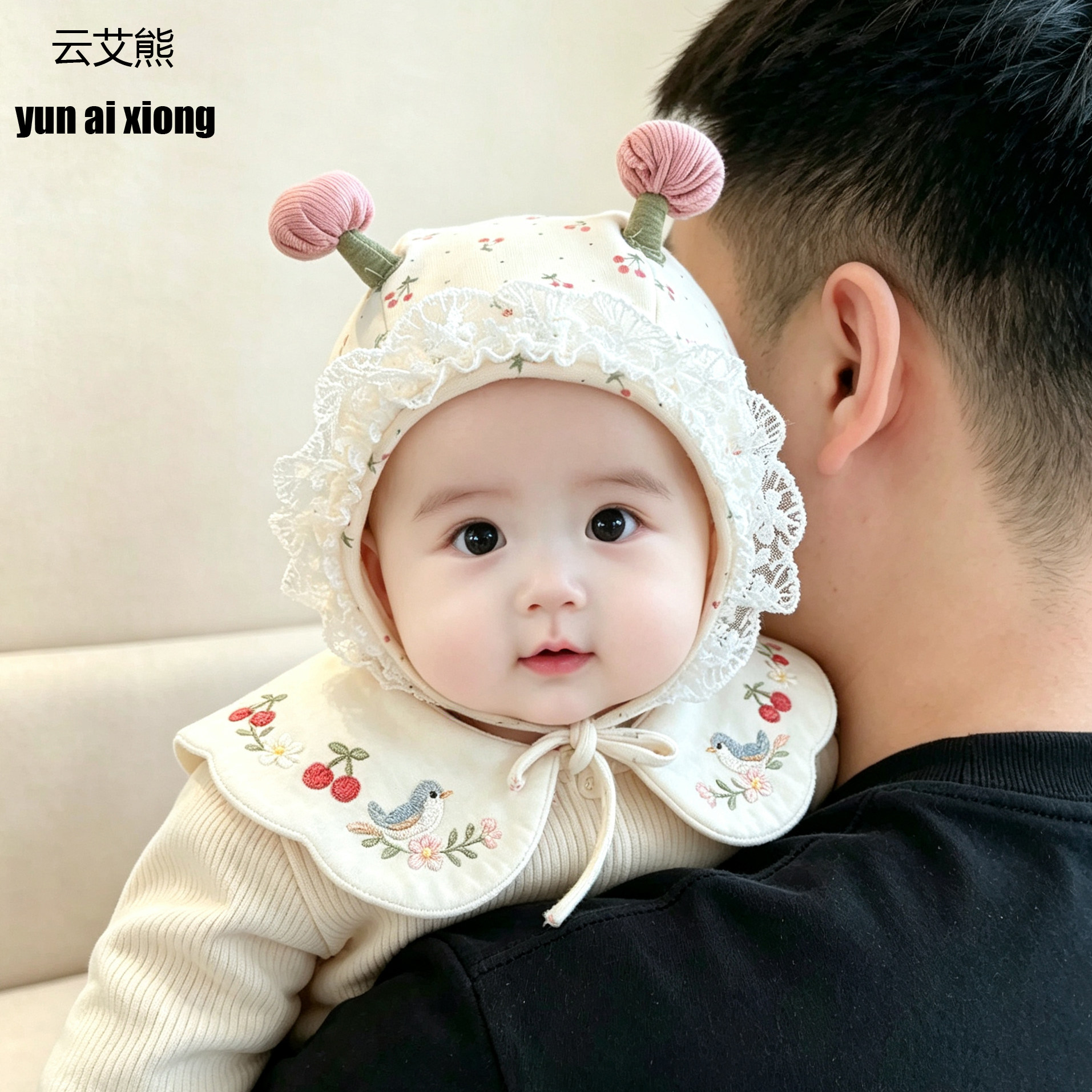 婴儿帽子春秋季女宝宝外出花边公主护耳帽胎帽小月龄护囟门帽冬季