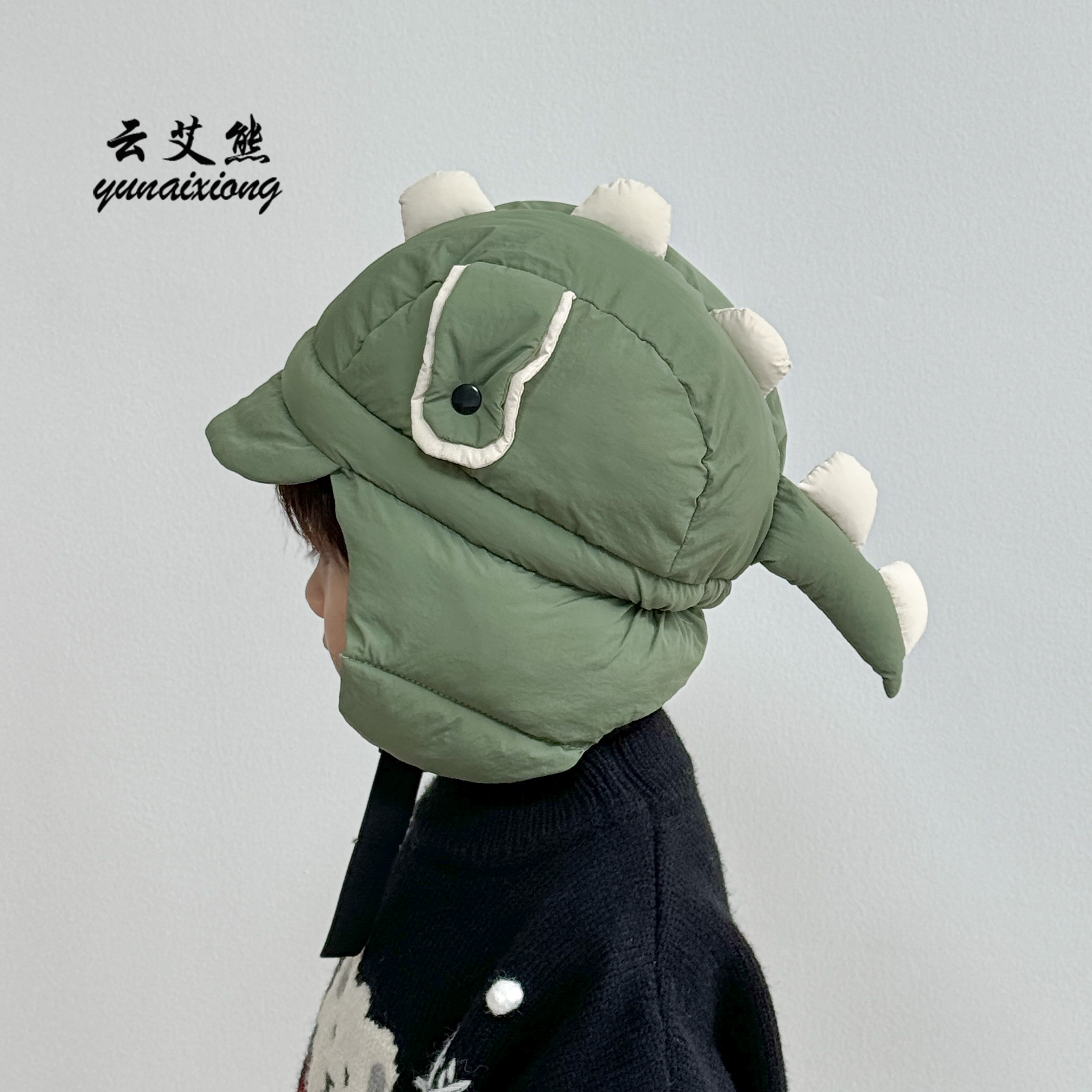 儿童帽子冬季保暖加绒可爱恐龙