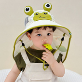 夏季 纯棉儿童遮阳青蛙春秋出游男女宝宝大帽檐护脖防晒太阳帽 薄款