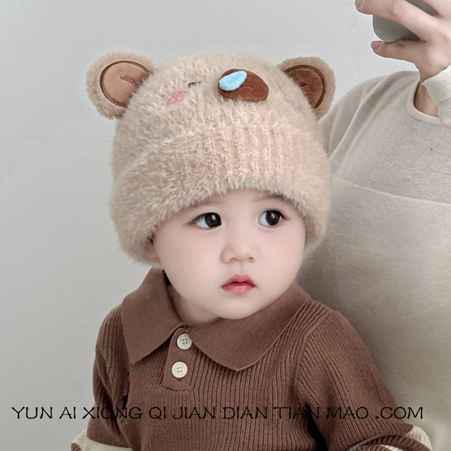 宝宝帽子冬季可爱小月龄男女孩毛绒帽秋冬款婴儿毛线帽针织帽加厚