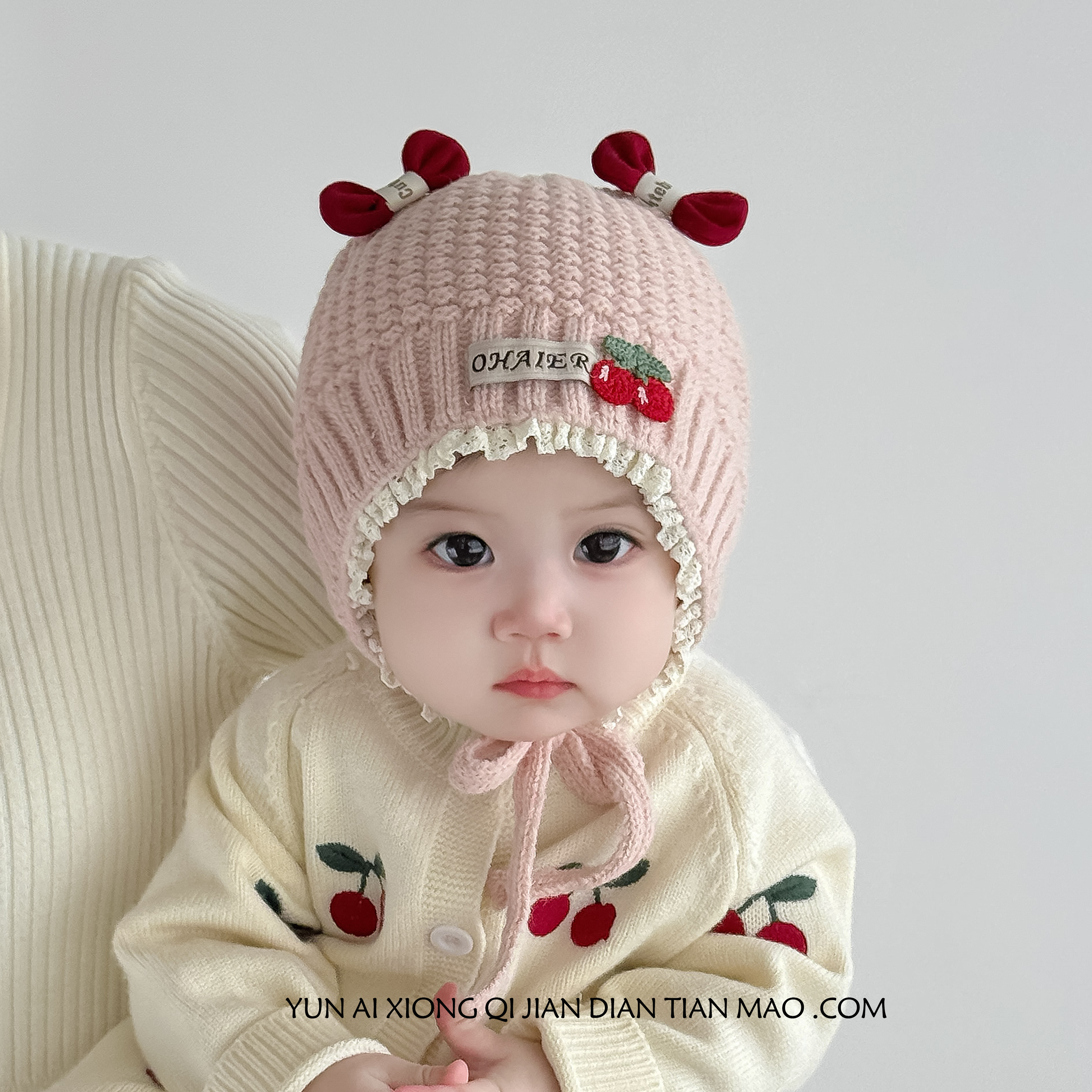 婴儿花边毛线帽针织女宝宝渔夫帽