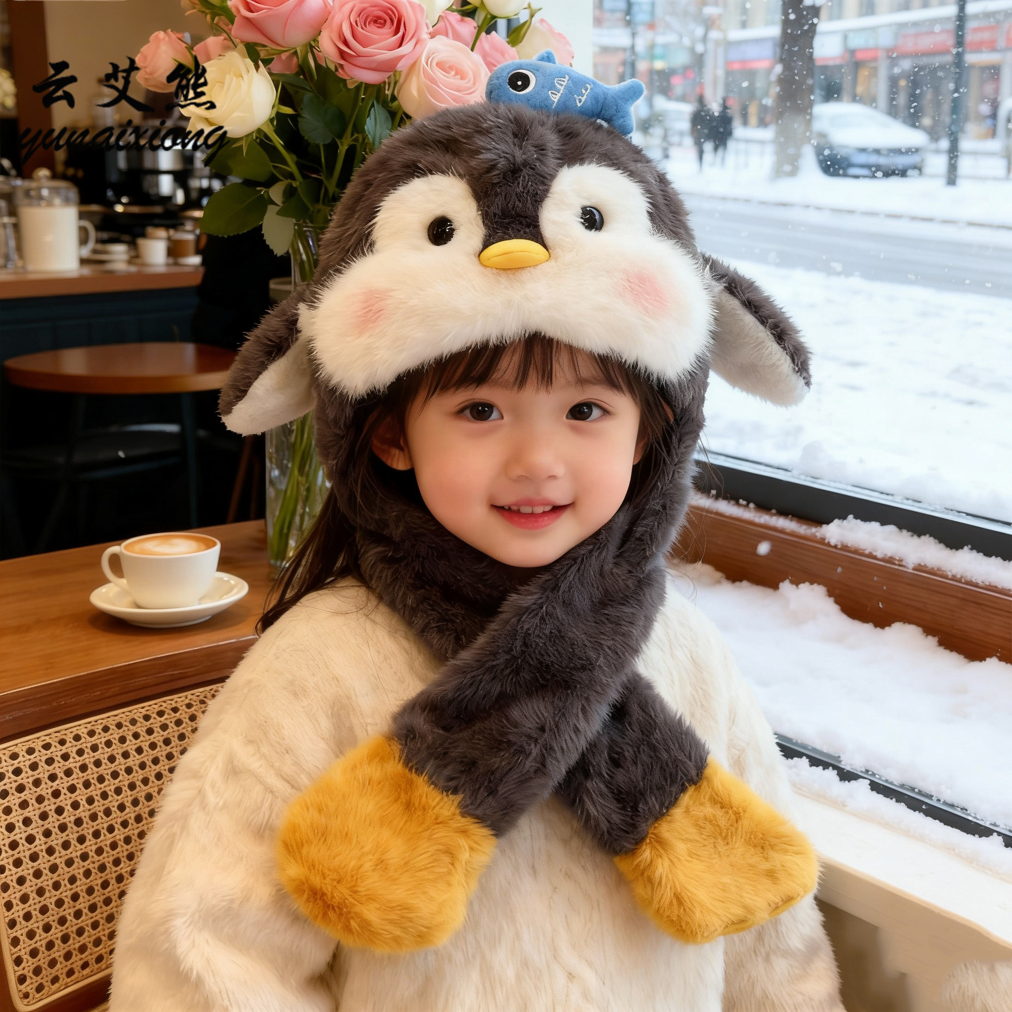耳朵会动儿童帽子围巾一体帽秋冬季毛绒小孩超萌企鹅男女宝宝加厚,童装/婴儿装/亲子装,帽子,淘宝优惠券,粉丝福利购,淘宝优惠卷