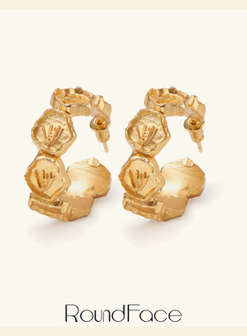 特卖品RoundFace 24SS 花环复古C型耳环金色浮雕日常款设计师高级