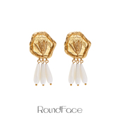 特卖品RoundFace 24SS 金属白贝母拼接金色设计师高级优雅耳环