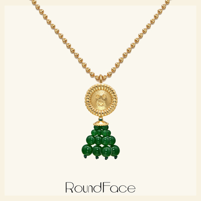 RoundFace 炼金术祖母绿复古法式长项链度假风高级女精致金色