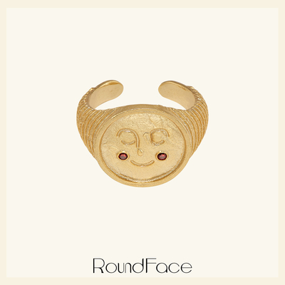 RoundFace2026新品原创笑脸圆脸浮雕戒指复古法式设计宽版戒指