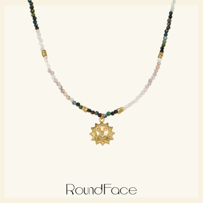 RoundFace炼金术系列彩色串珠笑脸项链法式海岛夏日度假风复古