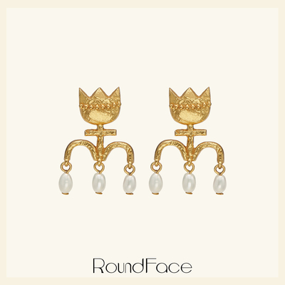 RoundFace炼金术系列皇冠符号天然珍珠耳环法式复古度假感女高级