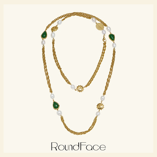RoundFace 炼金术系列高级感笑脸珍珠复古串链生日礼物毛衣链金色