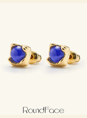 RoundFace 23SS潜意识原创宝蓝琉璃宝石耳钉日常小众生日礼物