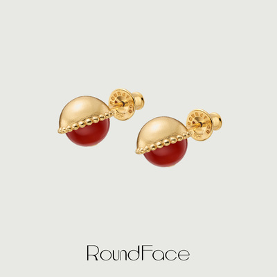 RoundFace月光系列 天然红玛瑙高级感耳钉原创设计轻奢高级感耳饰
