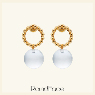 折扣款RoundFace月光系列 天然白水晶耳钉新款金色轻奢高级感耳饰
