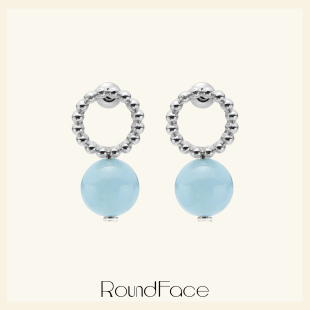 折扣款RoundFace月光系列 原创设计天然海蓝宝纯银耳环小众高级感