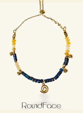 RoundFace符⽂系列蓝⽟髓浮雕⼿链复古⽴体⼿⼯款