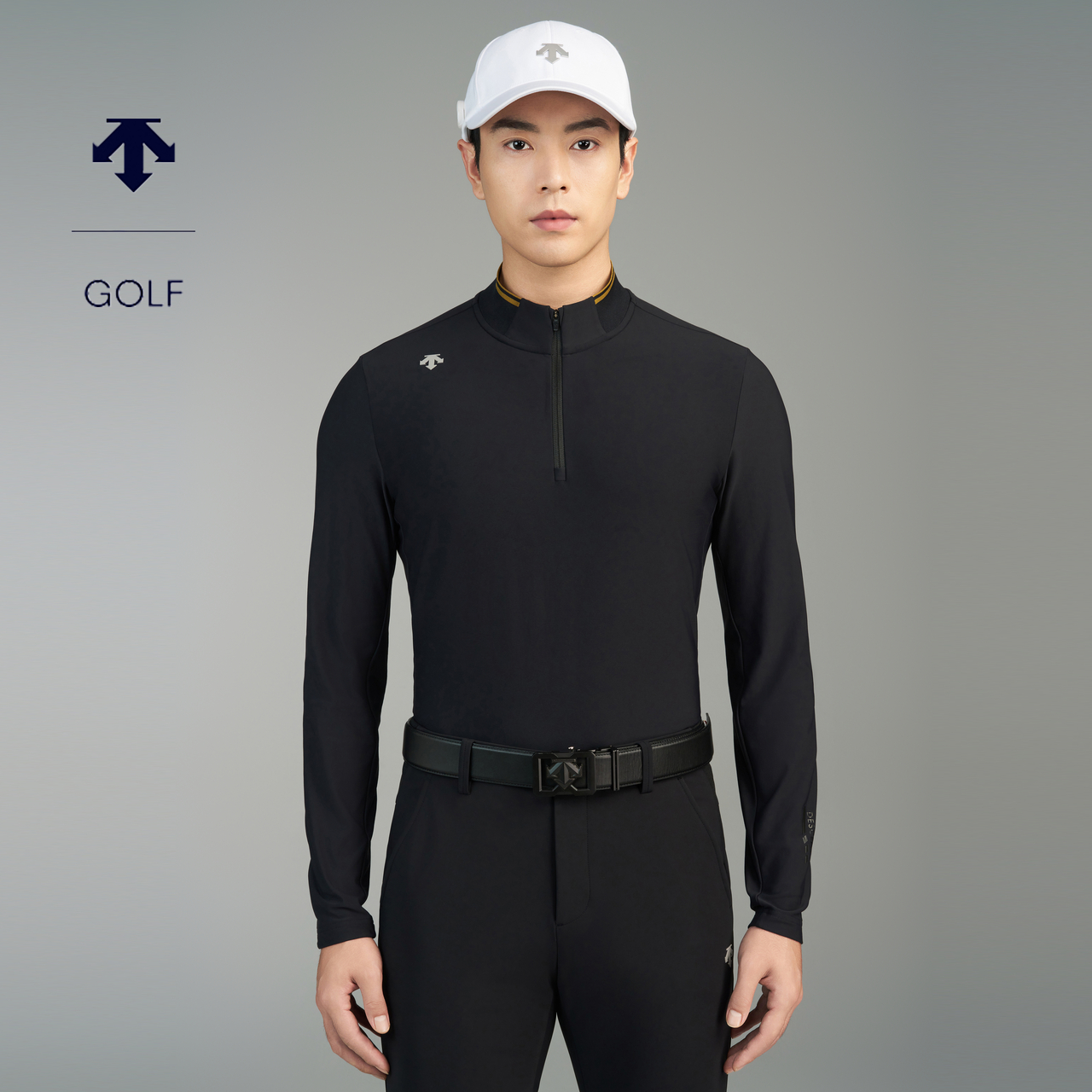 DESCENTEGOLF迪桑特高尔夫男士磨毛立领长袖POLO衫