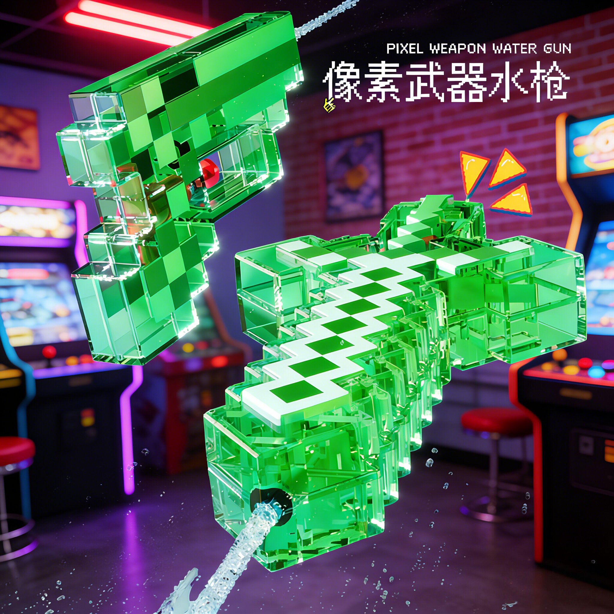 我的世界周边宝剑水枪镐子像素剑玩具刀武器游戏道具打水仗小水枪图片