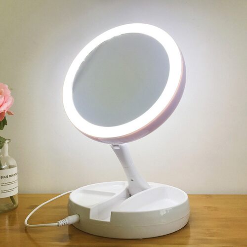 Led Two-sided 10x Magnifying Makeup Mirror 双面LED折叠化妆镜