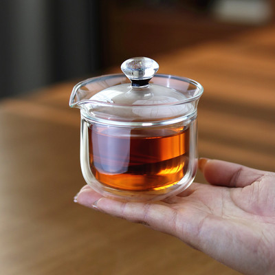 150ml小容量双层玻璃盖碗手抓壶