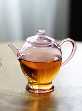 仙女风粉红色泡茶壶 耐热玻璃花茶壶高颜值过滤小泡壶240ml玻璃壶