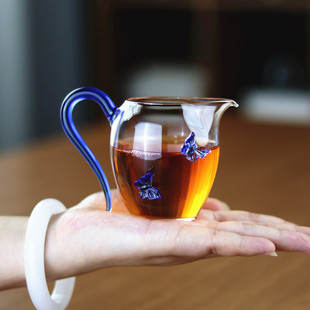 精致迷你170ml蝴蝶茶海一人饮耐热玻璃分茶器 仙女风小容量公道杯