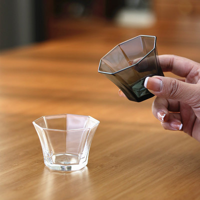 高端茶碗耐热高硼硅玻璃八角茶杯