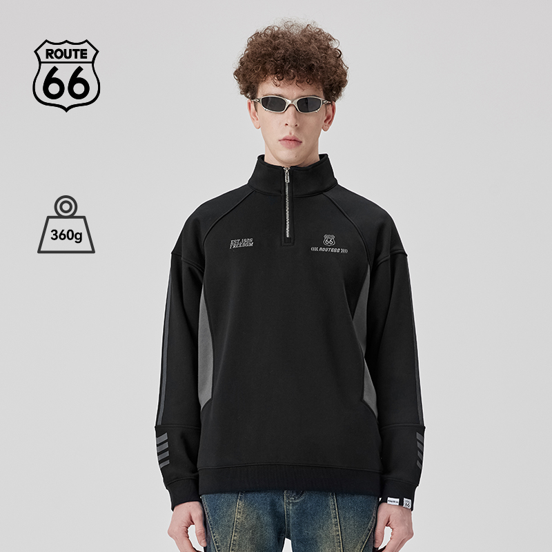 ROUTE66美式半拉链立领卫衣男