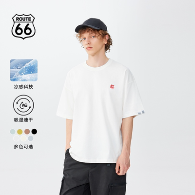 【杨旭文同款】Route66/66号公路刺绣logo夏季凉感短袖男情侣t恤
