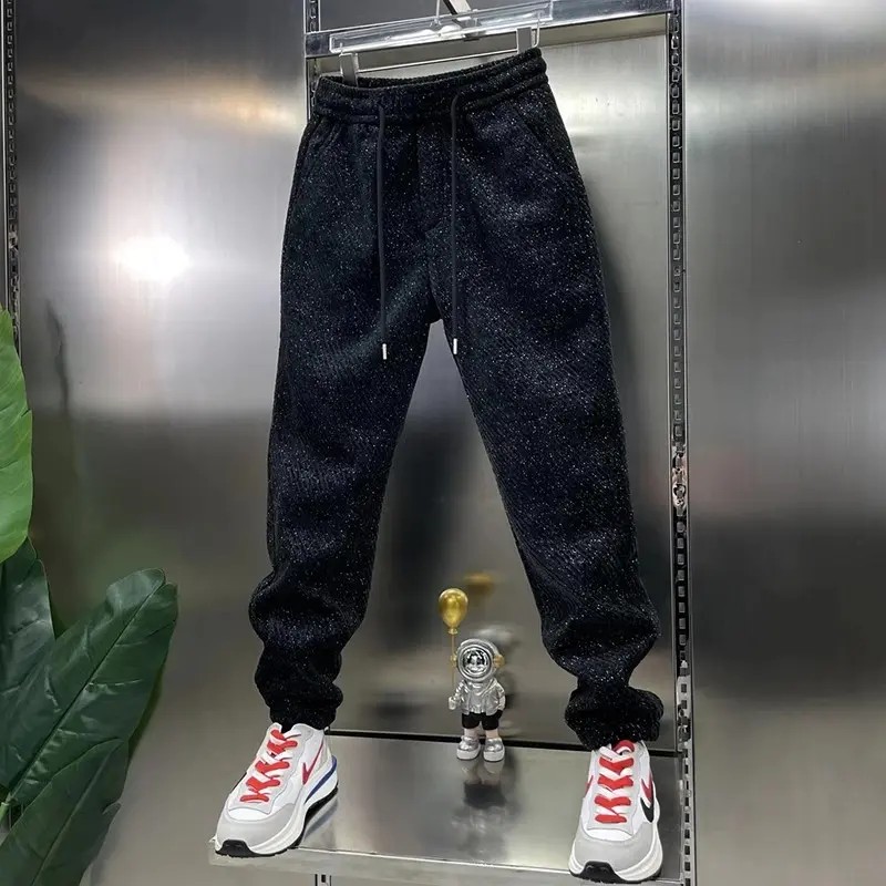 秋冬季新款潮牌提花针织休闲裤男