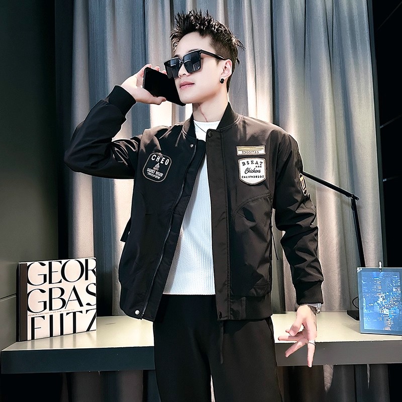 秋季男士徽章刺绣棒球领工装夹克