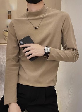 2025年秋冬季男士长袖半高领打底衫休闲百搭简约德绒内搭纯色上衣