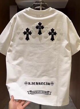 夏季新款时尚潮牌轻奢刺绣短袖男潮流简约痞帅风圆领正肩T恤上衣