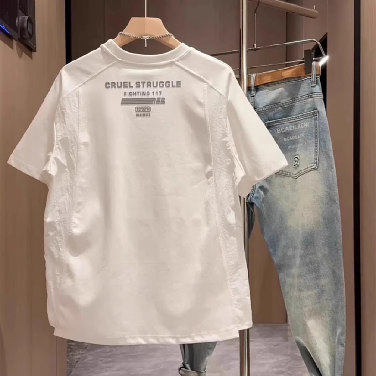 夏季新款潮流时尚拼接休闲T恤男