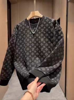 秋冬季新款潮牌老花字母印花圆领卫衣男时尚高质量风休闲百搭上衣