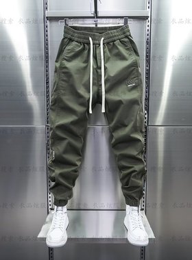 男士网红爆款休闲工装裤痞帅潮流束脚哈伦裤春夏季薄款刺绣运动裤