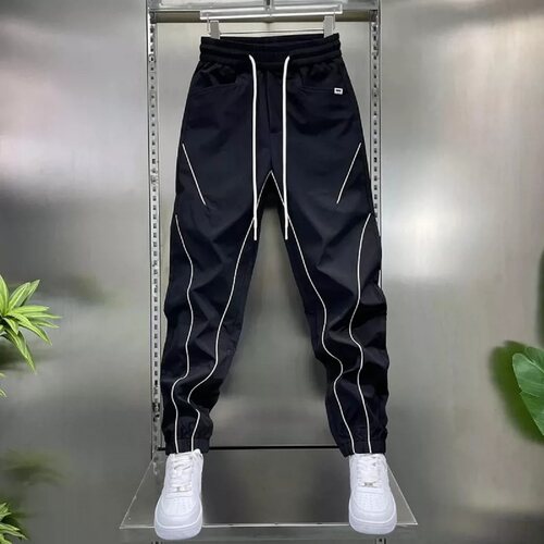 夏季男士薄款条纹拼接运动束脚裤