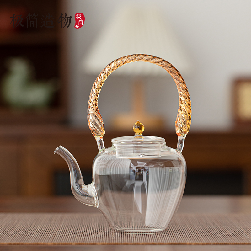 中式复古耐热玻璃提梁把手泡茶壶