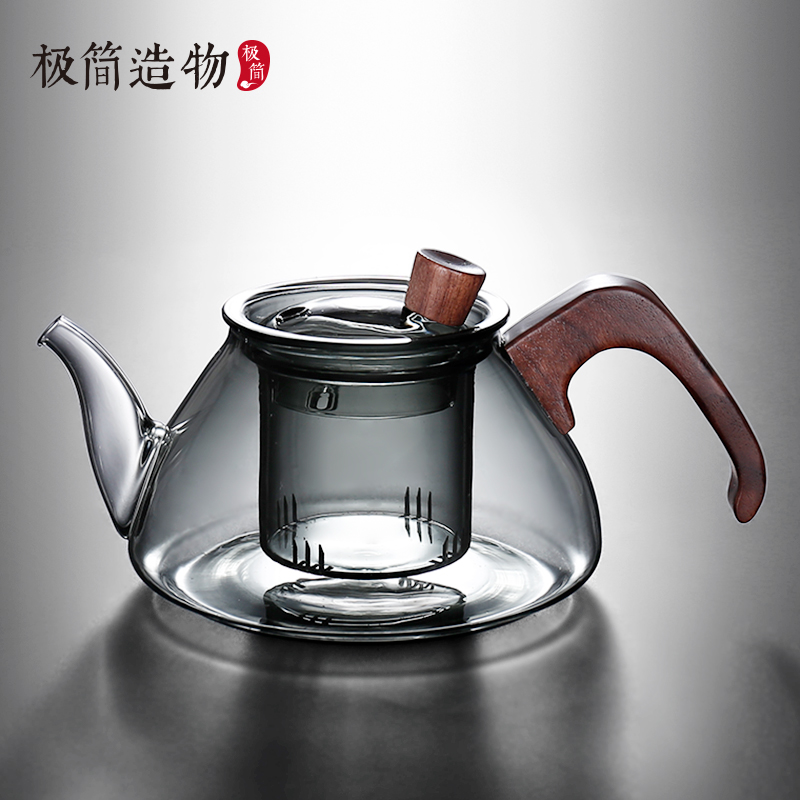 日式高硼硅玻璃烟青色泡茶壶