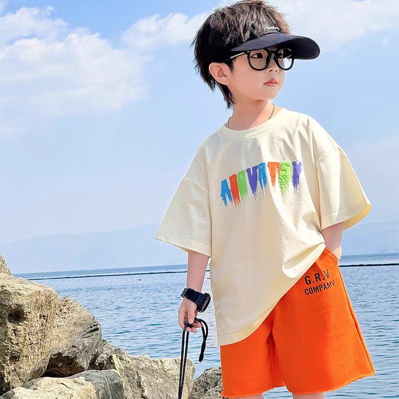 法国BERYDIA男童纯棉T恤夏季2026新款小男孩糖果色立体字母短袖
