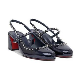 CL红底后空粗跟高跟鞋2025春秋圆头铆钉单鞋女时装凉鞋PUC-668