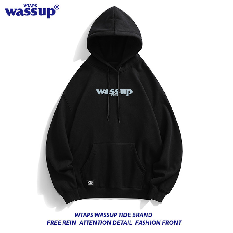 WTAPS WASSUP KLEIN 블루 봄 가을 벨벳 후드 티셔츠 남성용 오버 사이즈 커플 긴팔 자켓