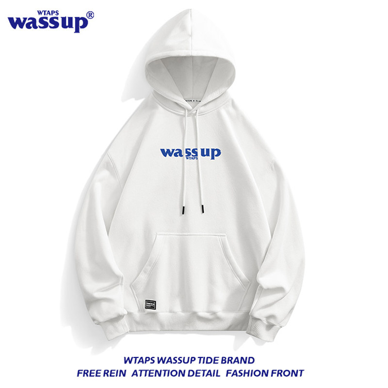 WTAPS WASSUP KLEIN 블루 봄 가을 벨벳 후드 티셔츠 남성용 오버 사이즈 커플 긴팔 자켓