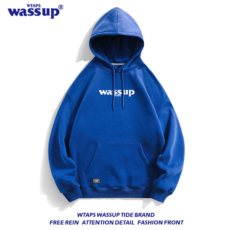 WTAPS WASSUP KLEIN 블루 봄 가을 벨벳 후드 티셔츠 남성용 오버 사이즈 커플 긴팔 자켓
