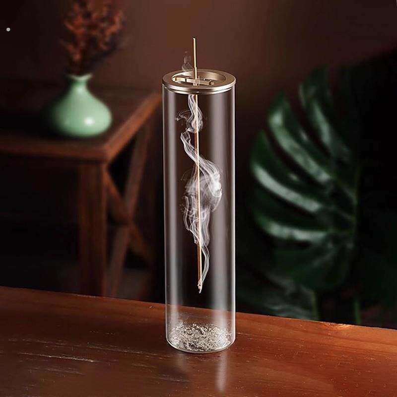 创意玻璃圆柱形香薰炉家用书房电镀工艺装饰摆件防灰飞香薰炉