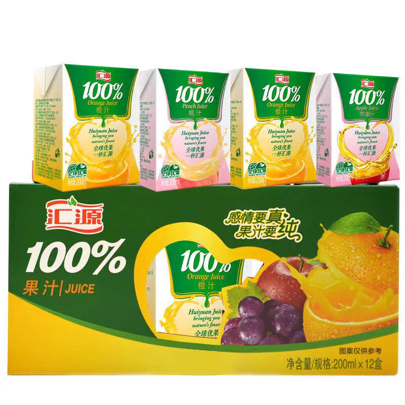 汇源%100果汁 橙汁 桃汁 苹果汁 葡萄汁200ml*6/12盒 夏季饮品