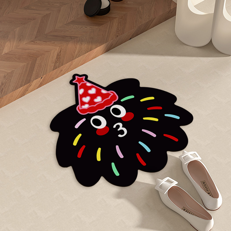 黑粉烟花洗手间吸水速干门垫浴室地垫卫生间门口脚垫防滑进门地毯