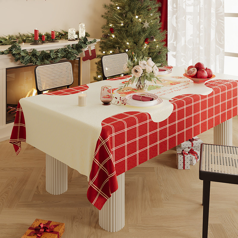 卡通红色桌布圣诞装饰氛围台布盖布轻奢高级盖巾餐桌布艺防尘免洗,居家布艺,桌布,淘宝优惠券,粉丝福利购,淘宝优惠卷