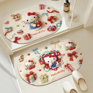 kitty猫浴室地垫卫生间门口吸水防滑垫厕所圣诞装 饰地毯耐脏脚垫